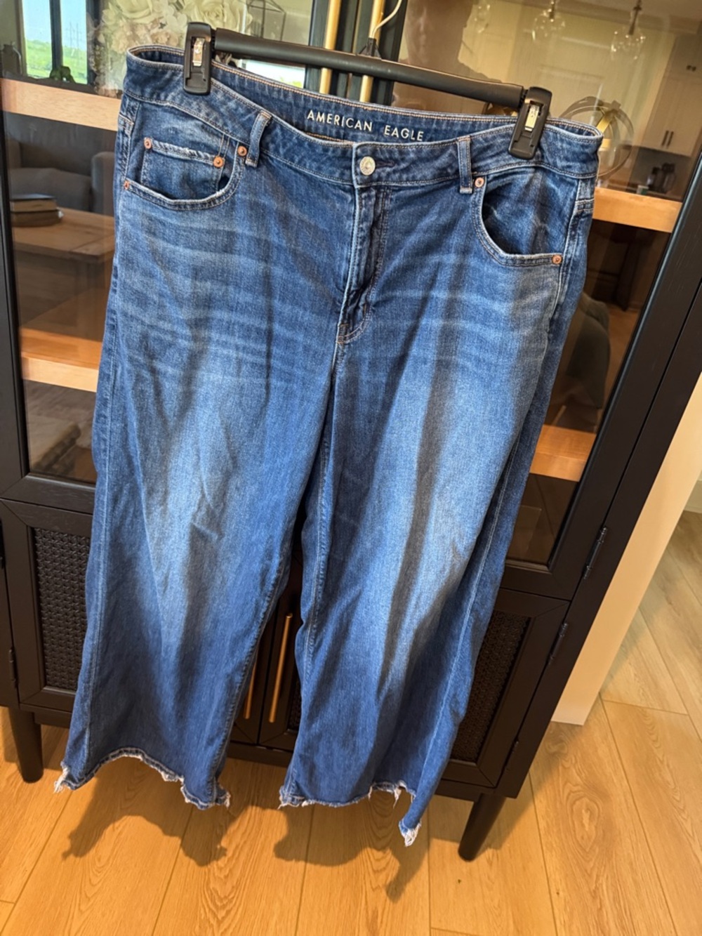 American Eagle Outfitters Distressed Blue Wide-Leg Jeans